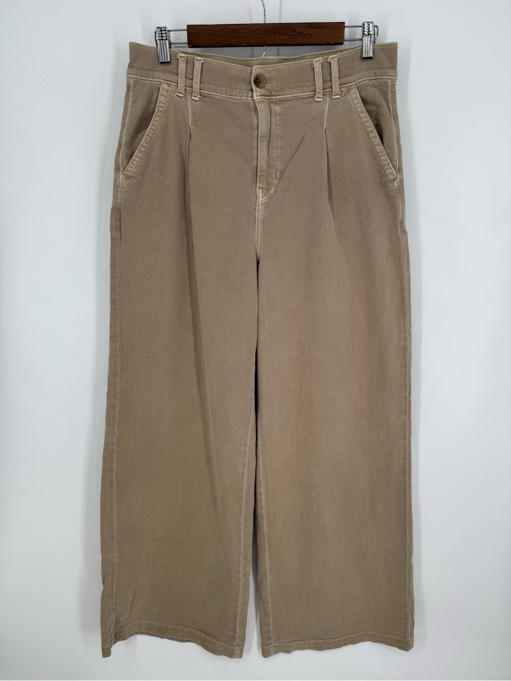 American Eagle Women's Wide Leg Khaki Trousers Business Casual Neutral Size 10